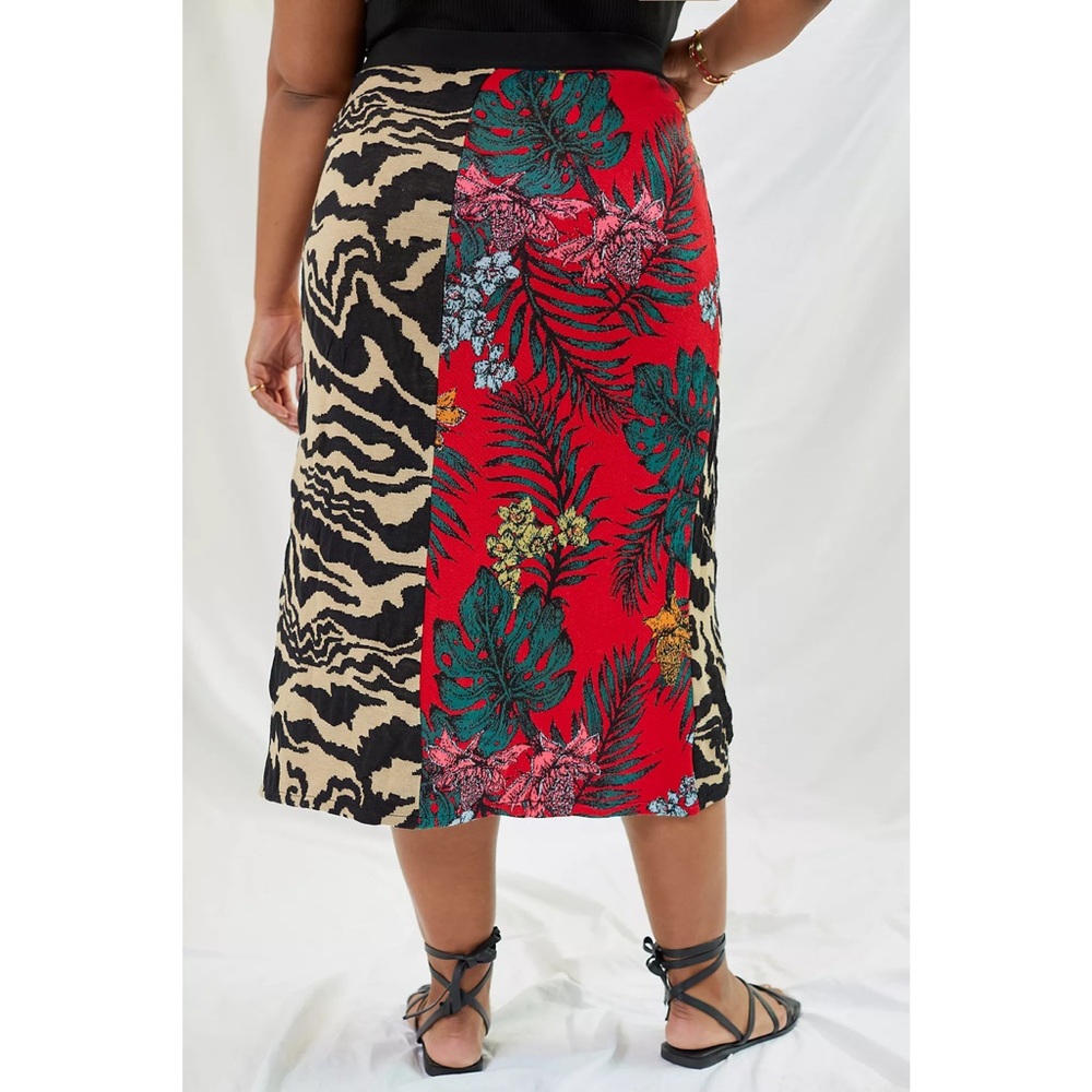 Anthropologie | Red and Black Contrast Sweater Safari Patterned Midi Skirt ~ XL - Picture 3 of 11